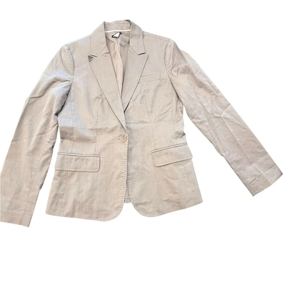 J Crew Schoolboy Tan Blazer‎ Womens Cotton 1-Button 8 Pink Lining Fitted Preppy